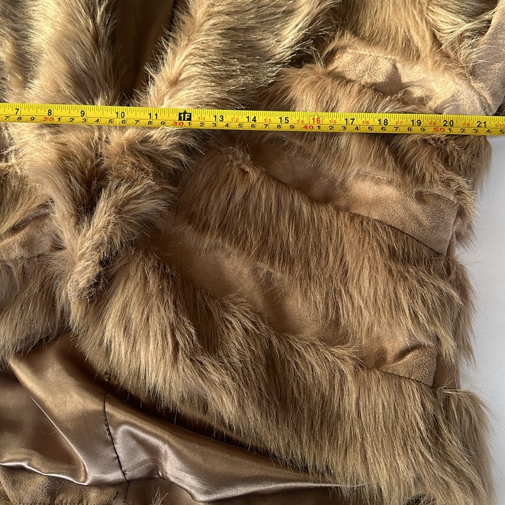 CHICOS Faux Suede Fur Jacket Burlywood Brown Size 1 or 8 fully lined - Picture 9 of 10